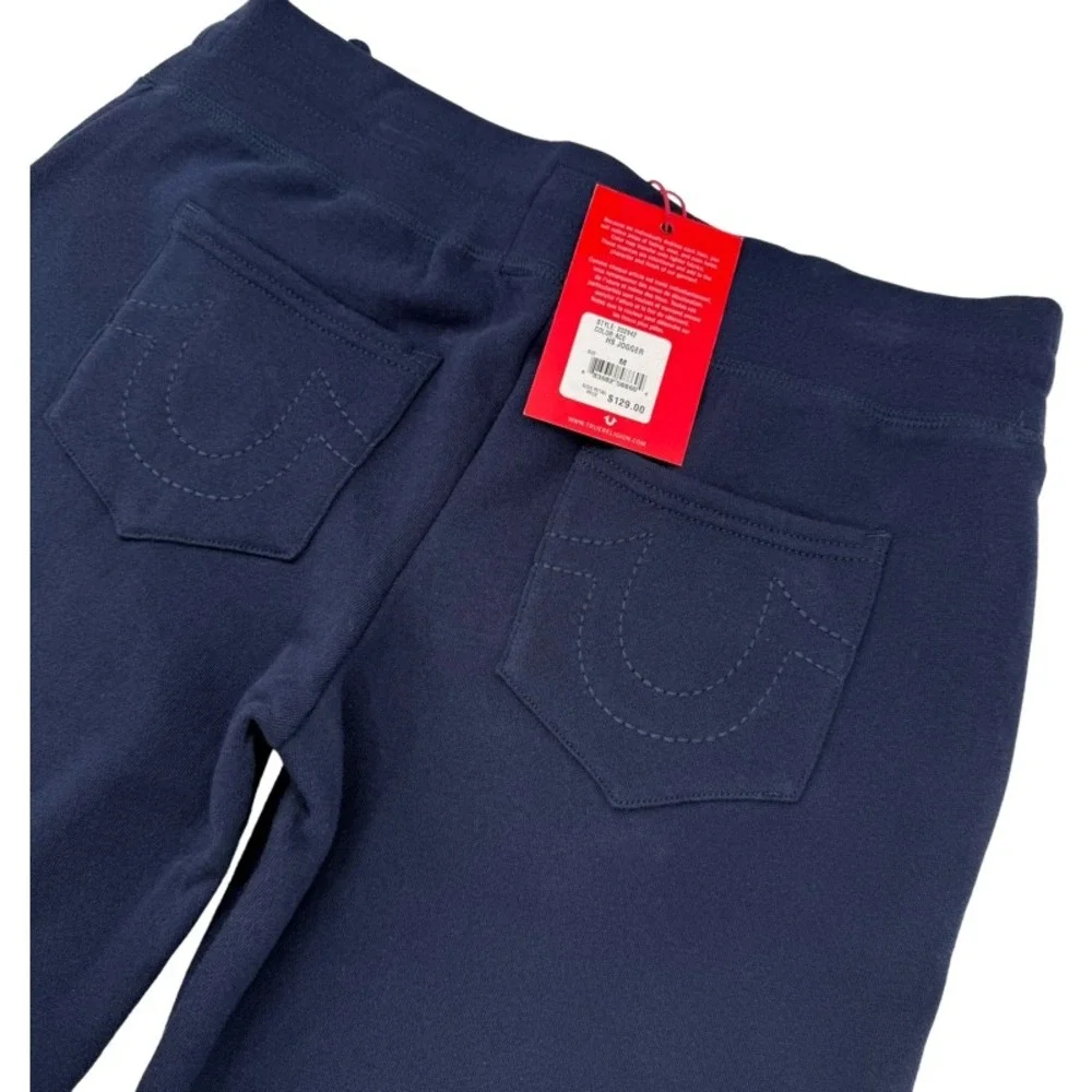 TRUE RELIGION NEW Medium Joggers Navy Blue Horseshoe Logo Fleece Sweatpants M